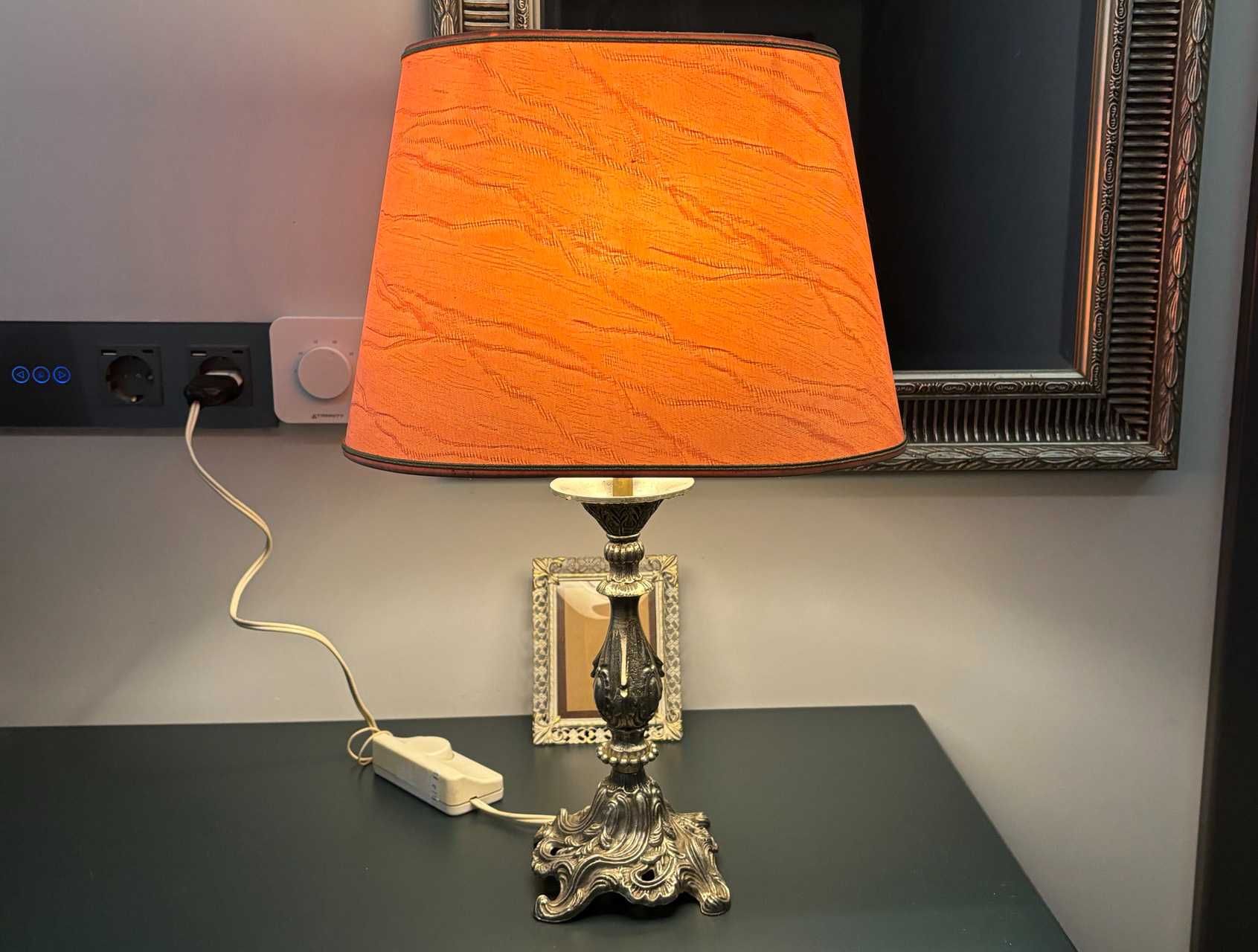 Lampa metal, lampka stołowa z abażurem nocna retro antyk vintage