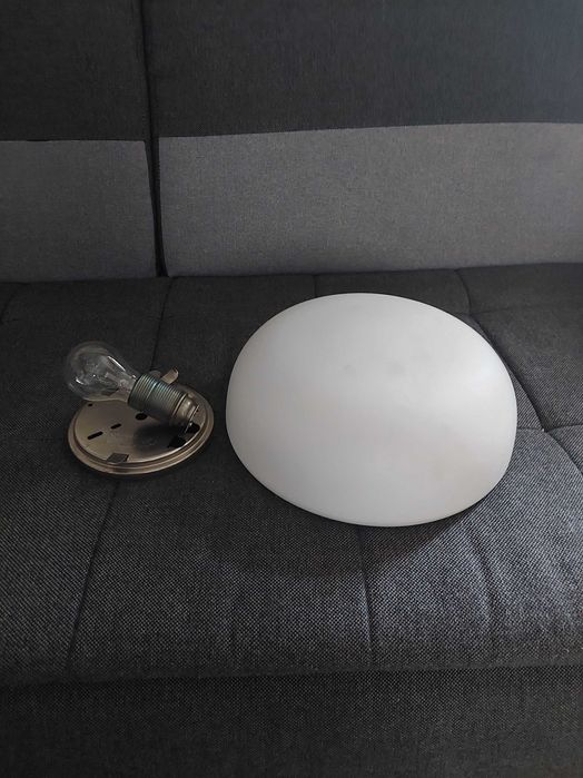 Lampa sufitowa, klinkiet + OPRAWA! 30cm średnicy, białe szkło !!!