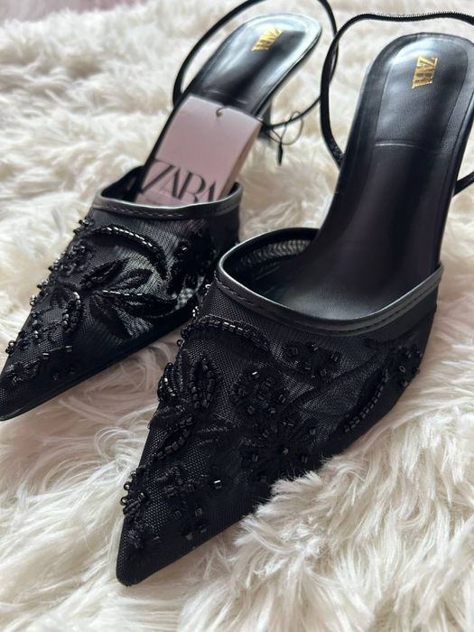 Туфлі лодочки чорні жіночі з вишивкою zara:37,38,39,40