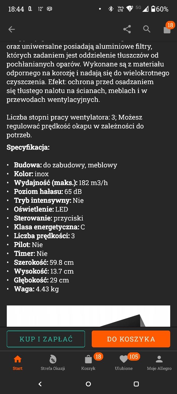 Okap Amica z oświetleniem LED omc6241i