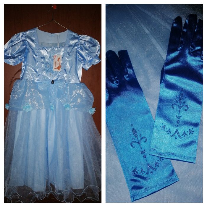 Карнавальное платье. Платье принцессы. Перчатки Эльза Холодное сердце.