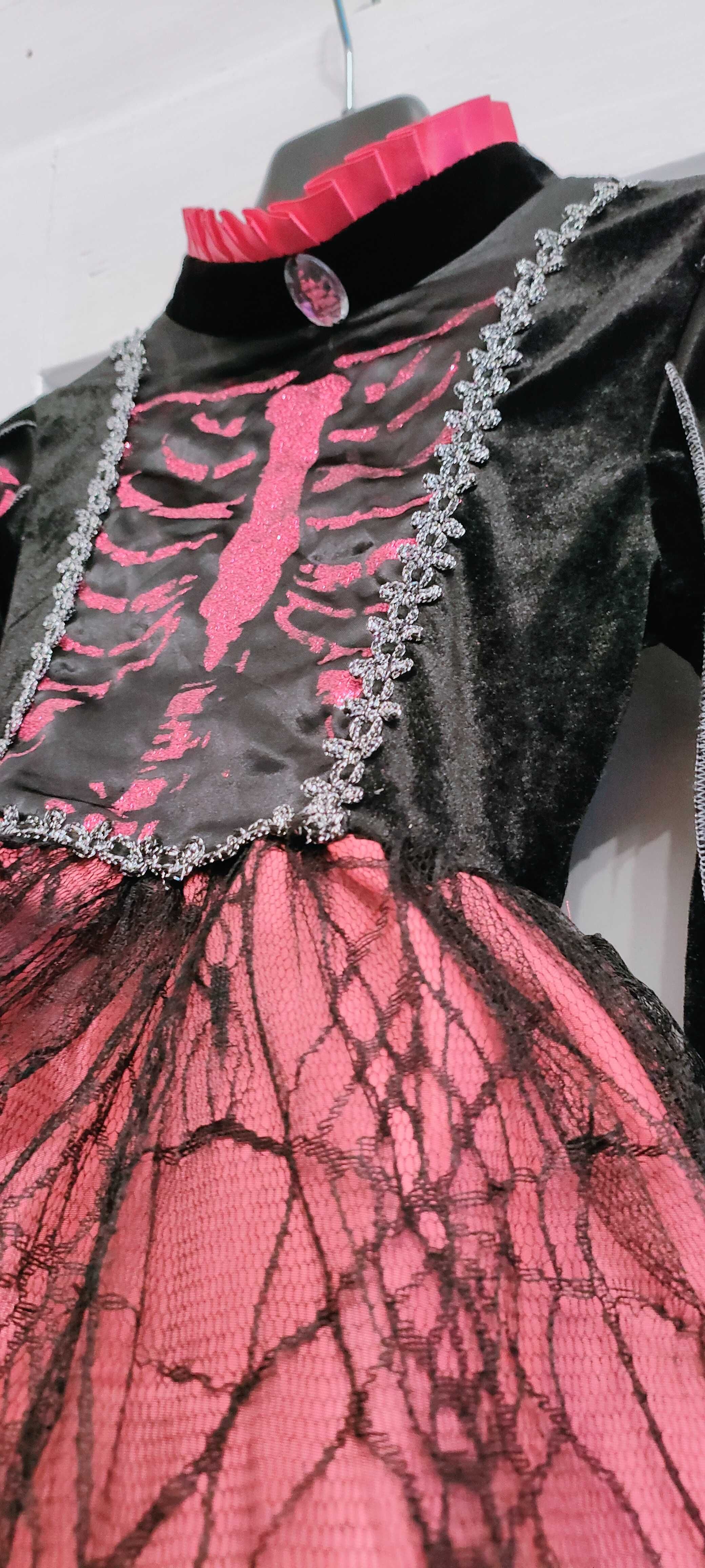 Sukienka strój czarownicy kościotrupa szkielet Halloween, r.104-116