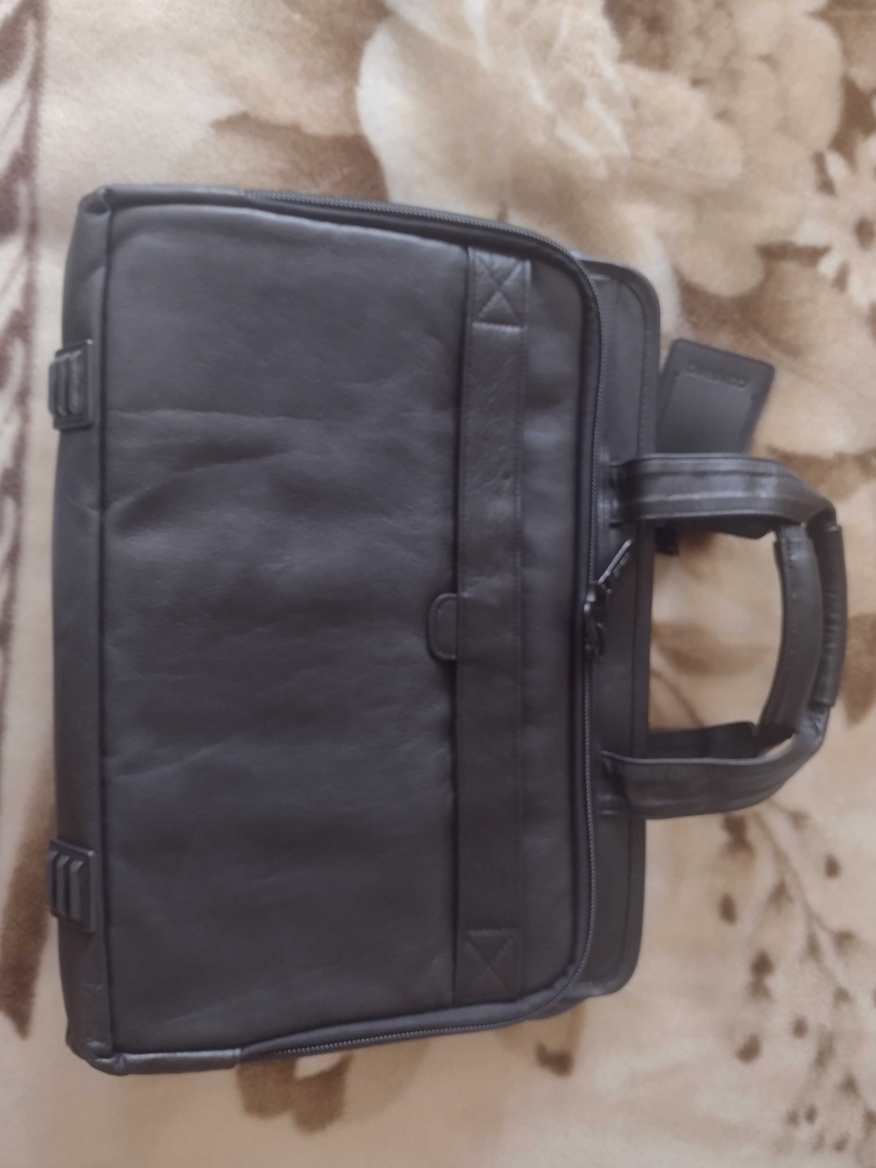 Мужской кожаный чёрный новый портфель для документов COMPAQ
