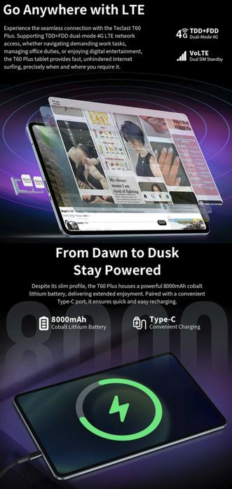 Планшет і чохол Teclast T60 Plus Global 2SIM 90Hz 2K Display 16/128GB