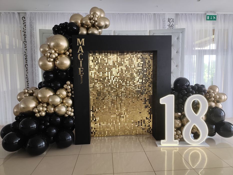 ŚCIANKA CEKINOWA na 18 girlanda balonowa urodziny wesele