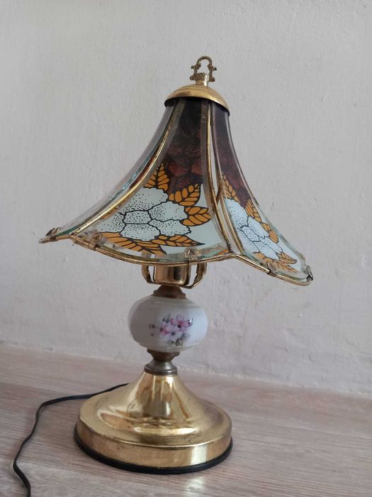 lampa nocna stołowa antyk vintage prl dotykowa szklana zdobiona