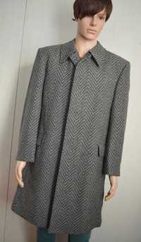 Płaszcz wełniany L XL wełna 100% wzorzysty elegancki jesionka zimowy