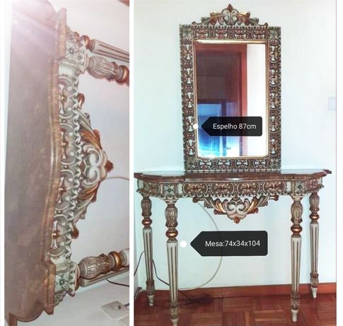 credencia/mesa mármore espelho trabalhado, antiguidade/decoração/hall