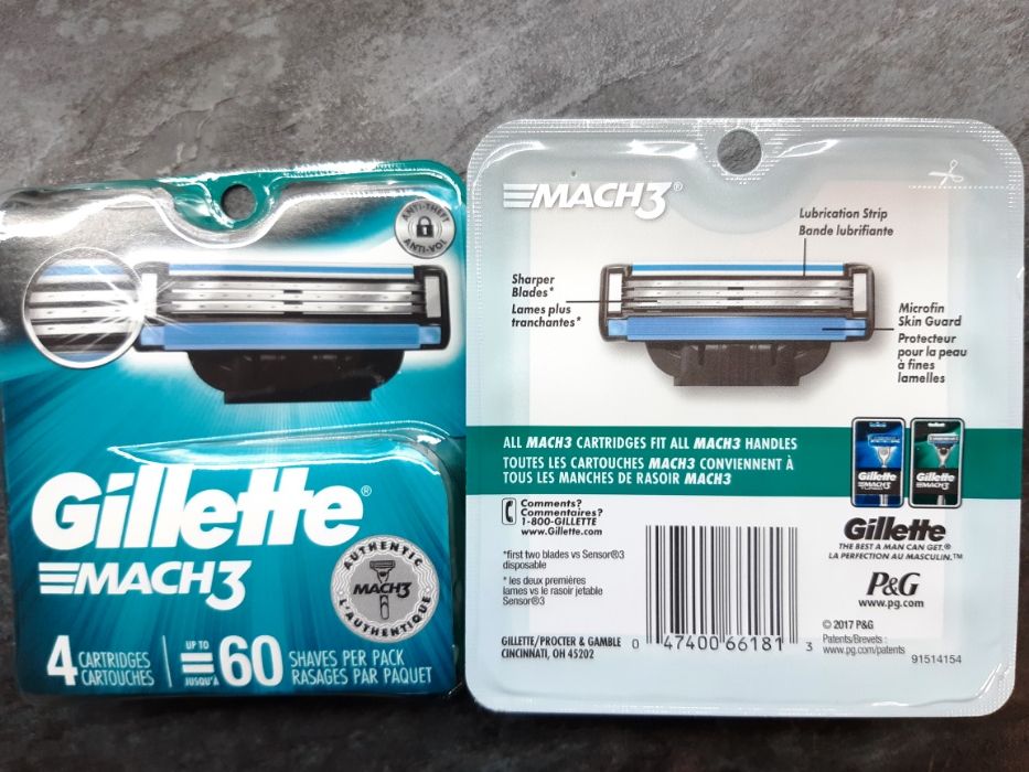 Gillette, MACH3 (4 cartridge), лезвия MACH3 (оригинал США)