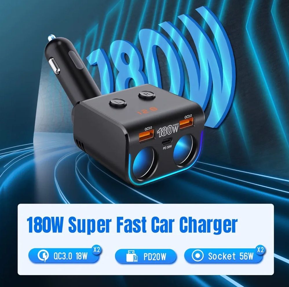 Ultraszybka ładowarka C50 USB-C 3.0 180W rozdzielacz LED