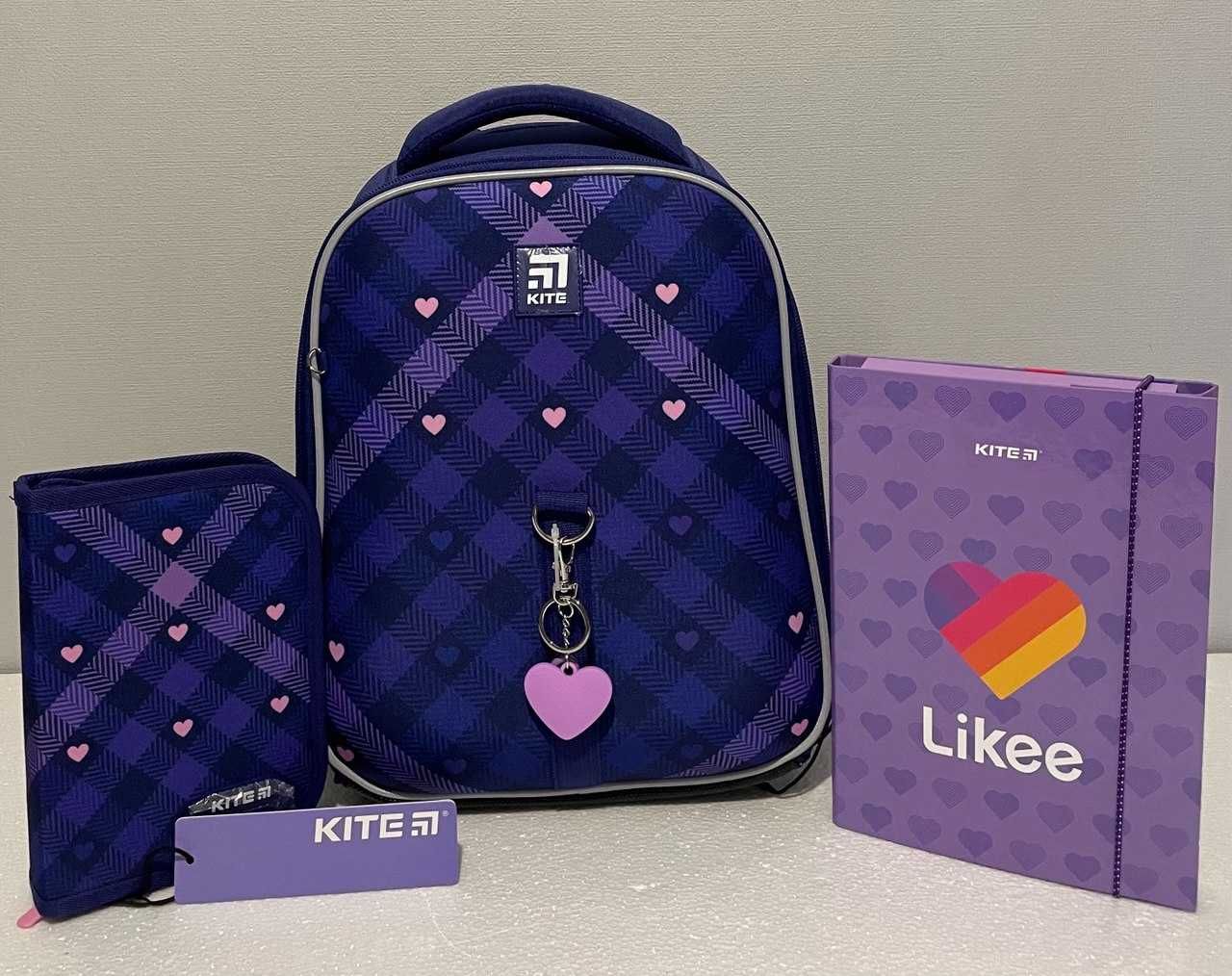 Рюкзак шкільний каркасний Kite  Check and Hearts + пенал + папка