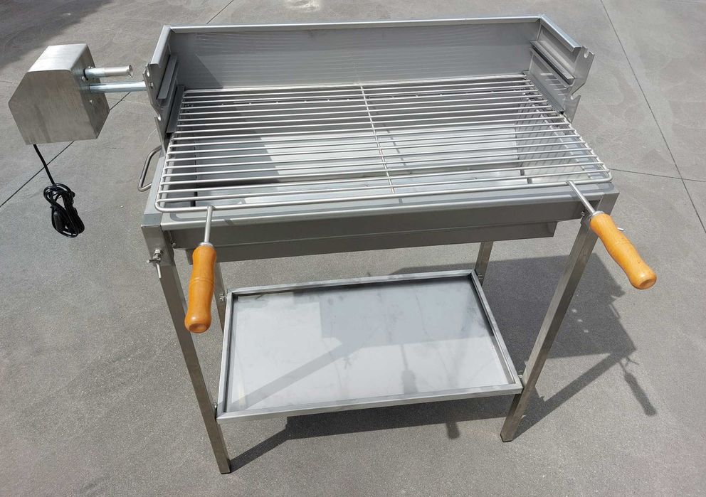 Grelhador Inox AISI 304 -3Frangos c/ Espeto Pernil e Prateleira Apoio