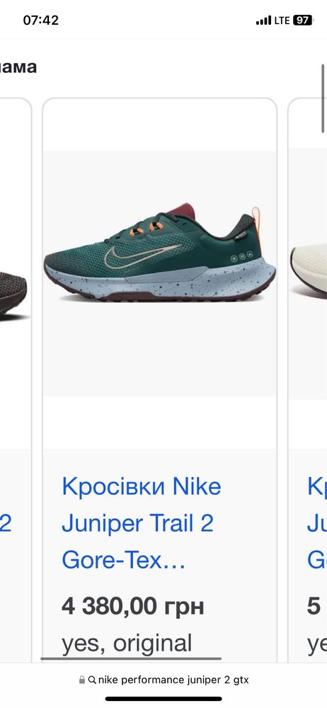 Оригінал Кросівки nike performance juniper 2 gtx