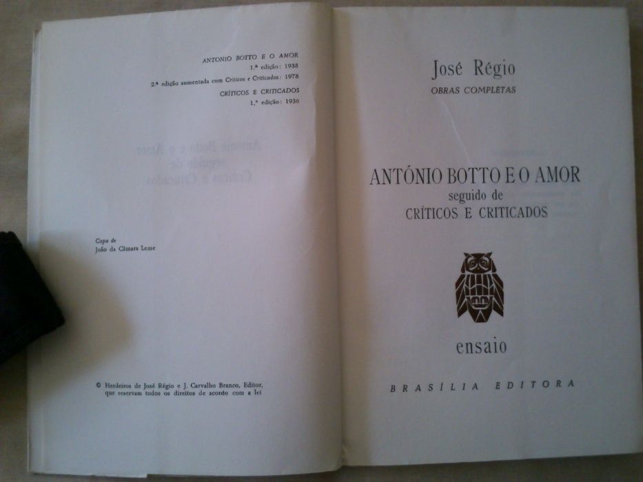 António Botto e o amor seguido de Críticos e Criticas, José Régio 1978