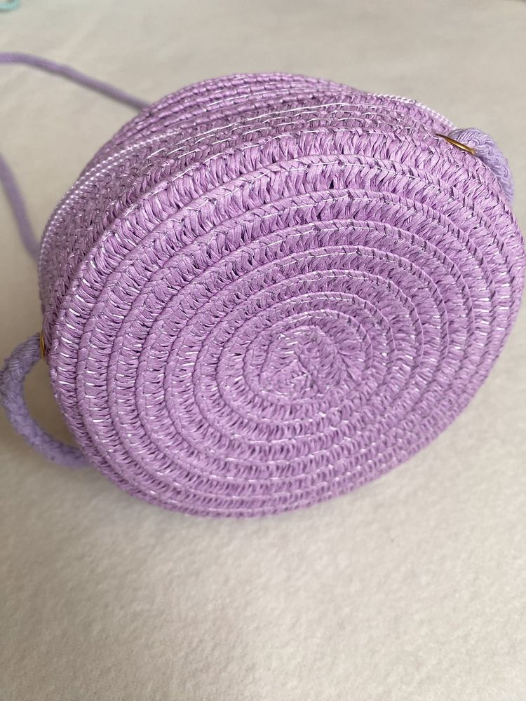 Torebka Mini - Boho Letnia na ramię - słomiana, Fiolet/Lilac Purple