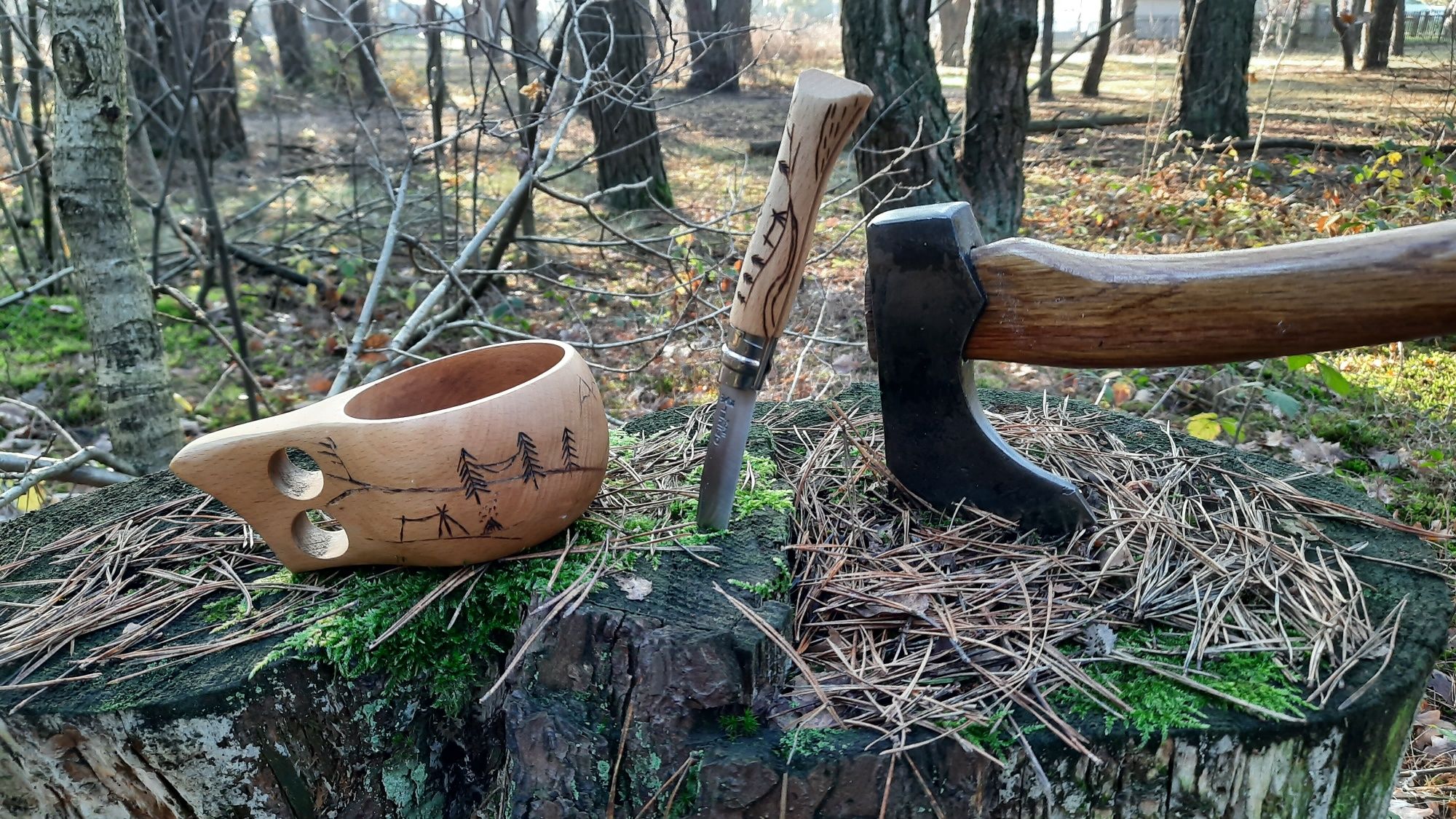 Siekiera,nóż,kuksa Zestaw do buschcraftu