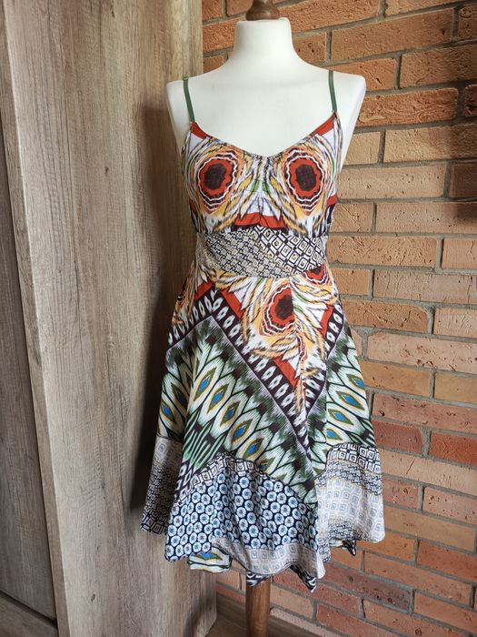 rustykalna sukienka rozkloszowana boho bawełniana S retro