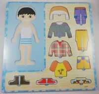 Nowa Drewniane puzzle edukacyjne układanka ubrania chłopiec ubierz