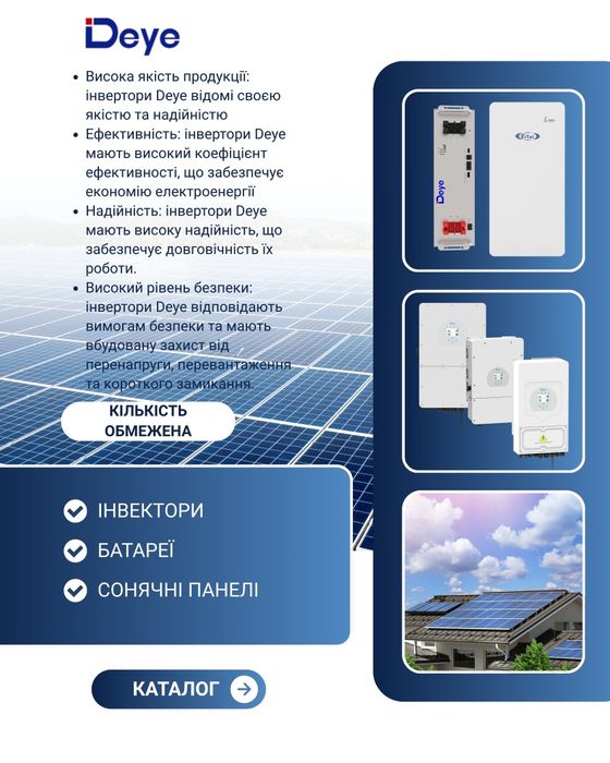 Гібридні Інвертори, сонячні панелі, батареї