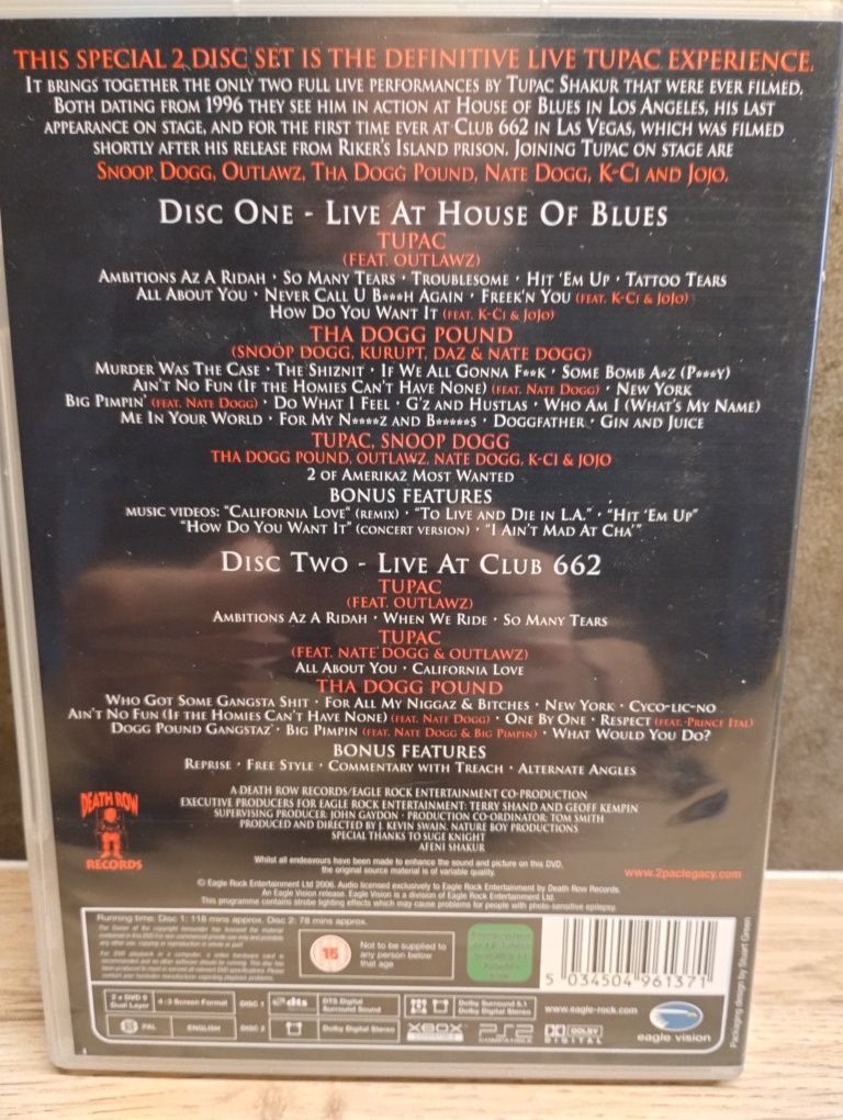 2pac , Tupac shakur live at the house of blues , club 662 , 2 DVD