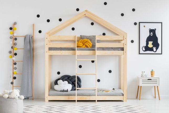 Łóżko Dziecięcę piętrowe drewniane Domek