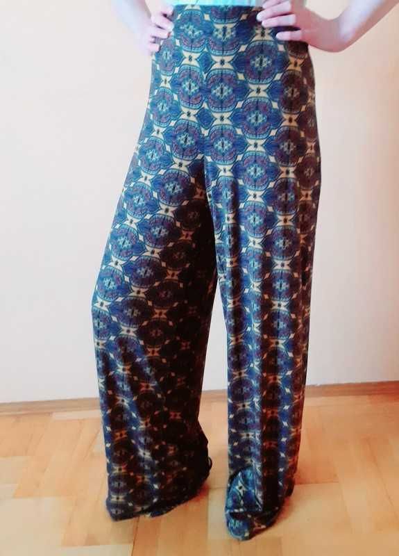38 40 Spodnie letnie szerokie kolorowe wzory vintage retro Boohoo