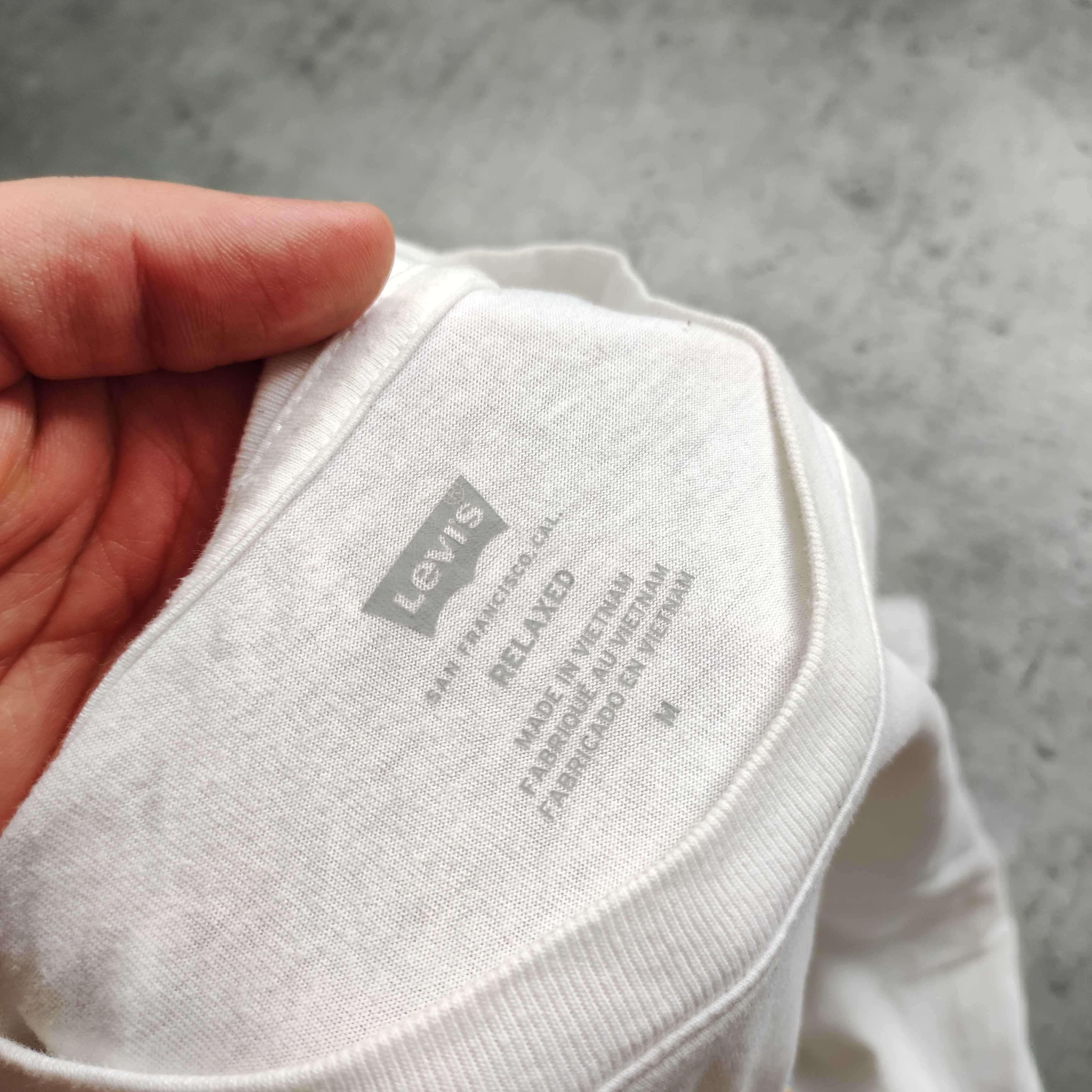 MĘSKA Bawełna PREMIUM Koszulka Biała Levis Haft Logo Elegancka Casual