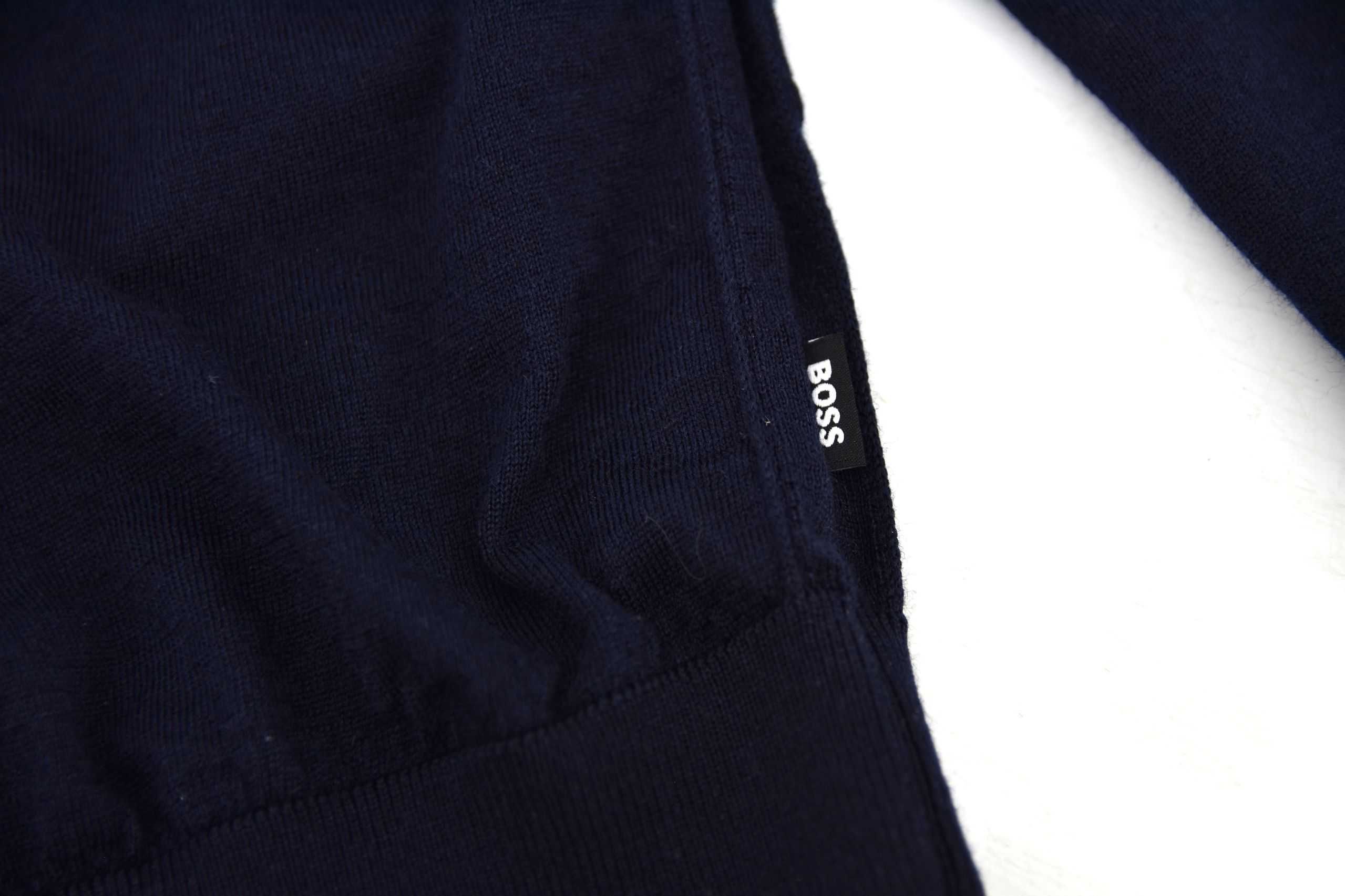 HUGO BOSS sweter damski golf granatowy wełna klasyczny miękki S