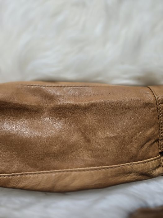 Kurtka ramoneska S Stradivarius camel skóra 100%