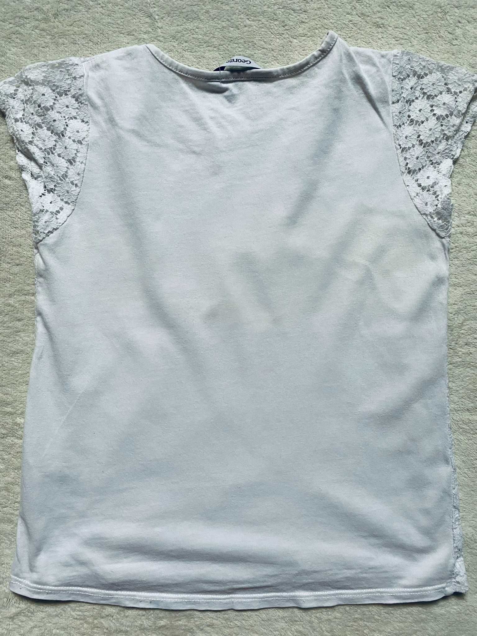 Biała elegancka bluzka t-shirt z haftem - rozm. 128