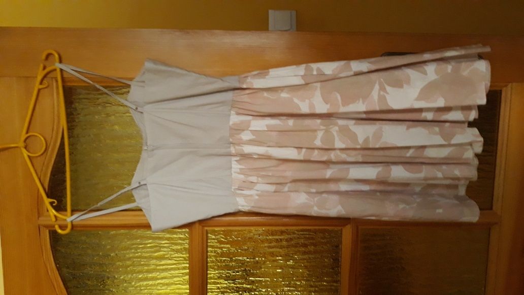 Nowa letnia beżowo-różowa sukienka na ramiączkach H&M, r. 38