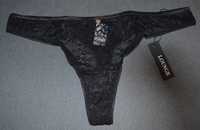 Lounge - Picot Edged Lace Thong – Black – S