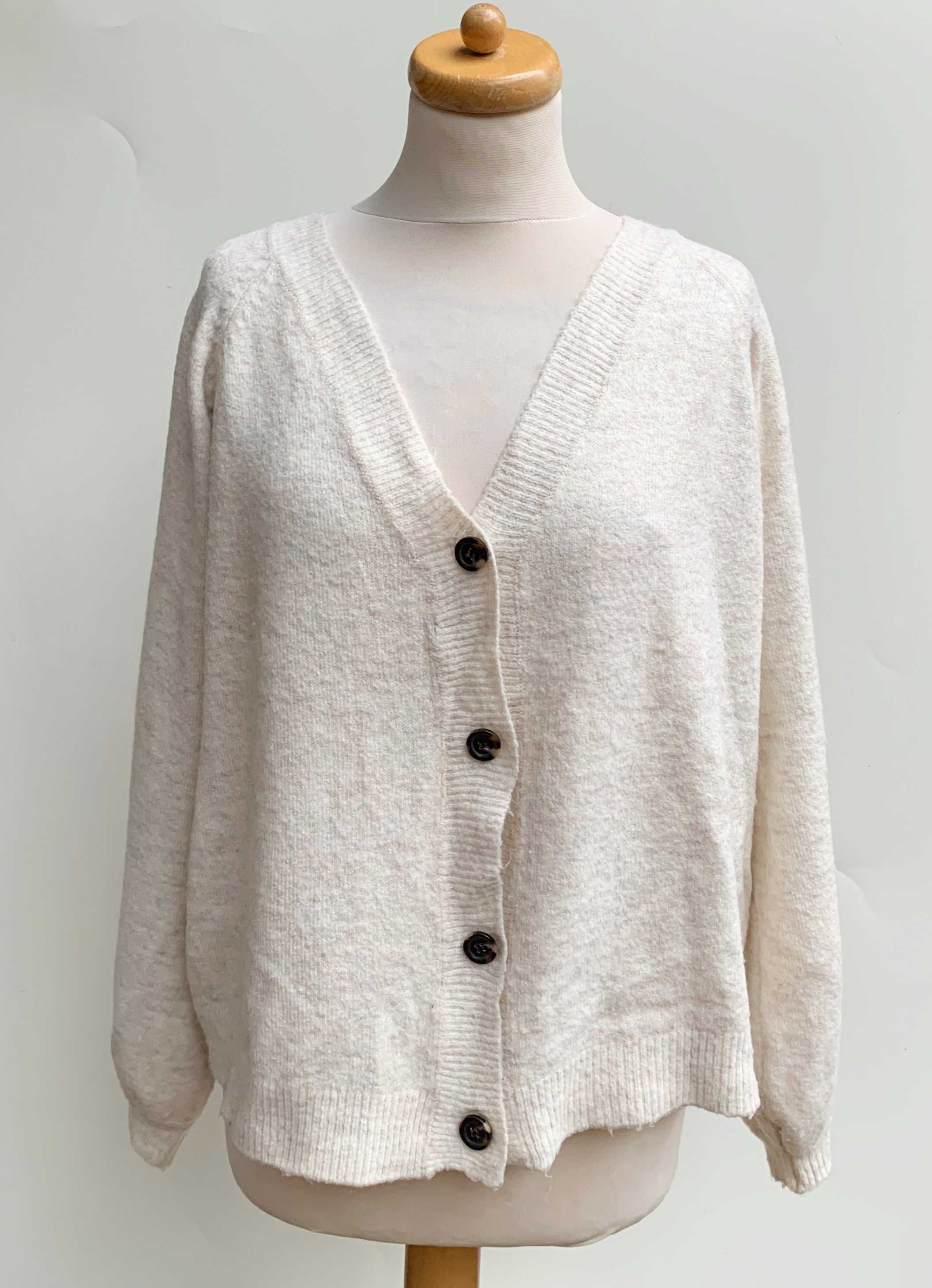Sweter Kremowy Pieces XL 42 Guziki Luzny
