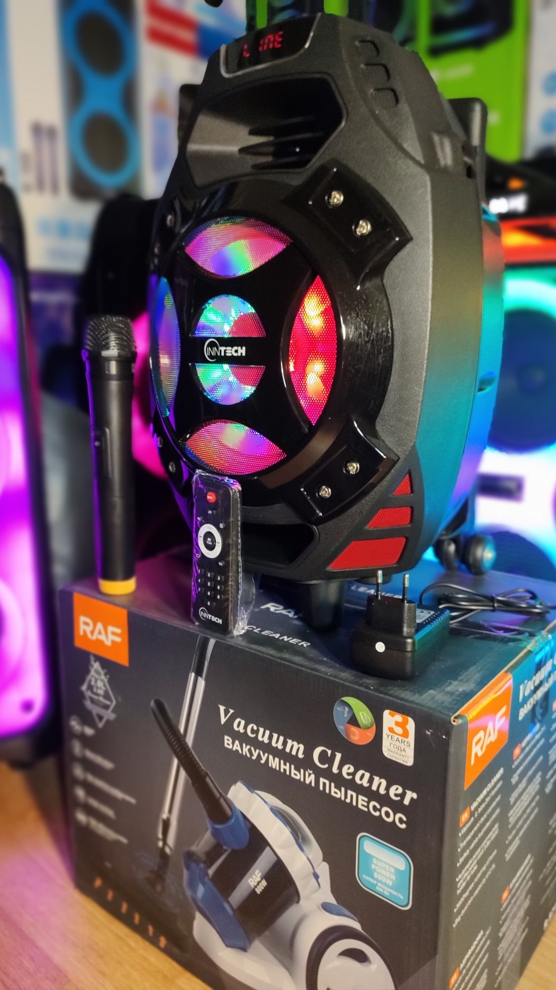 Блютуз акустика Караоке Temeisheng-Q7 USB/FM/Пульт ДУ/микрофон/