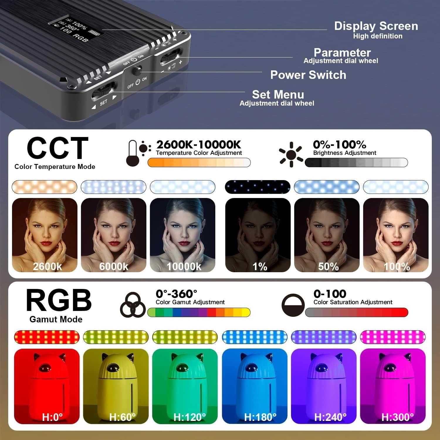 2 X Painel de luz LED RGB para vídeo IVISII G2, bateria incorporada