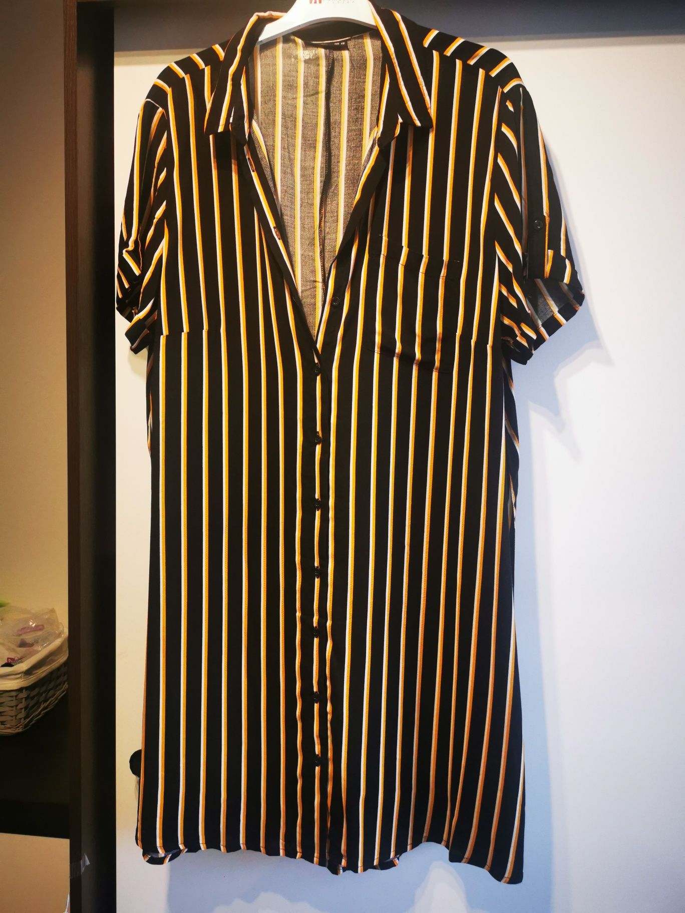 Sukienka pasy paski pionowe wyszczuplająca plus size szmizjerka 48 4xl