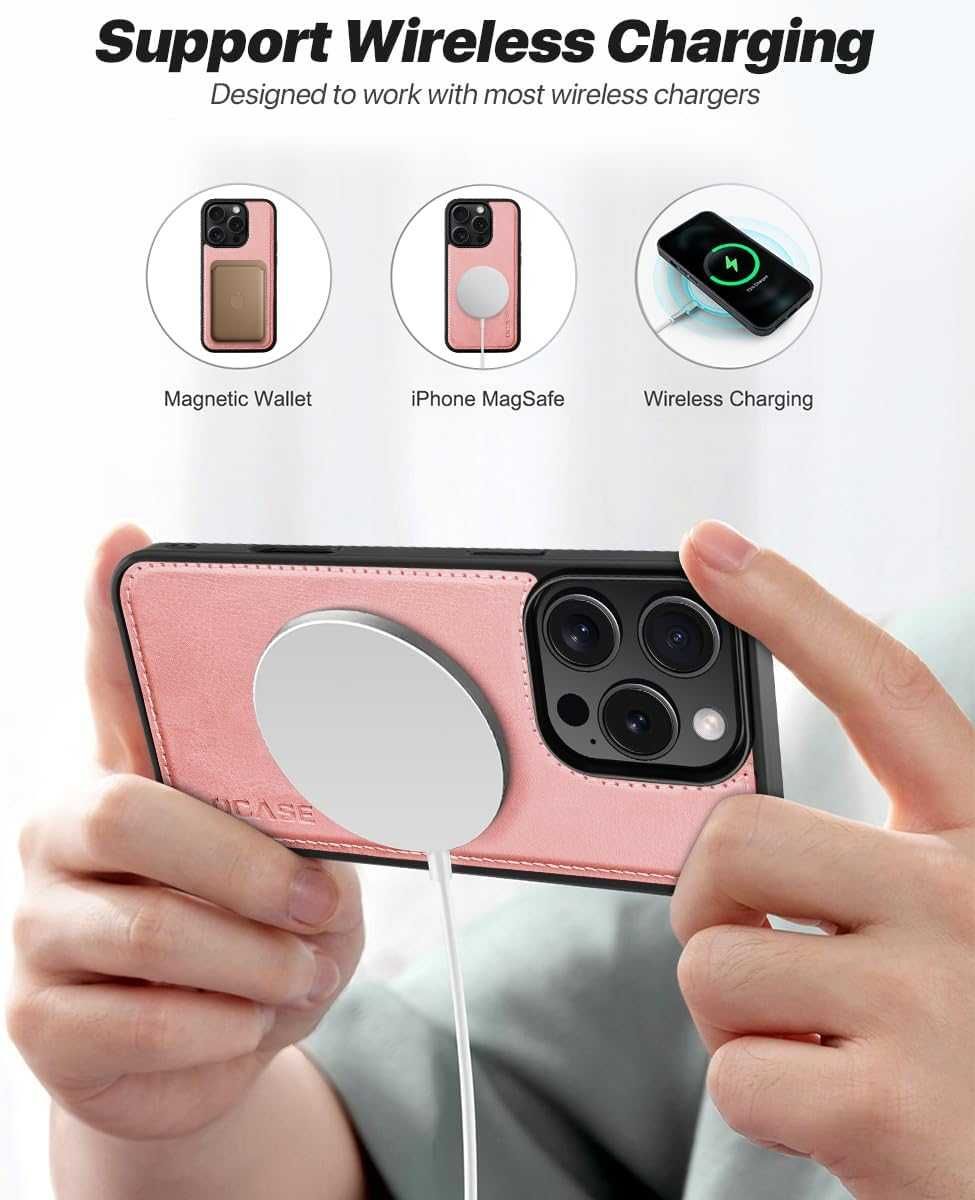 Ocase etui skórzane magsafe do iPhone 16 Pro z klapką  różowe 2w1