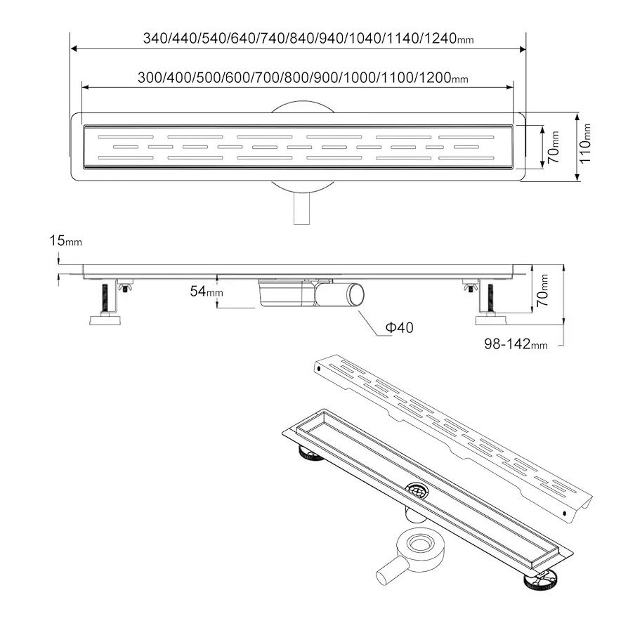 Odpływ liniowy prysznicowy 80cm z syfonem