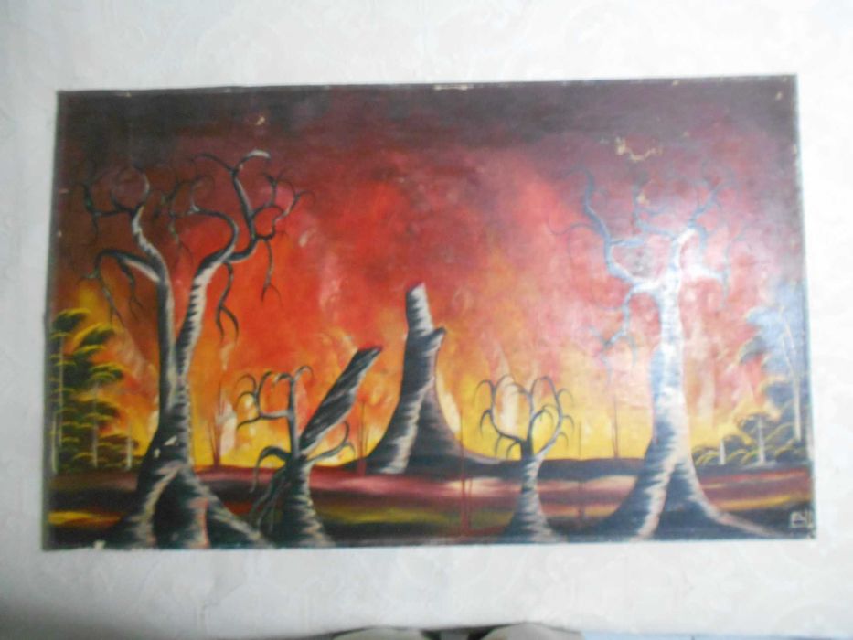Grande pintura ORIGINAL assinada, representando uma "Queimada".
