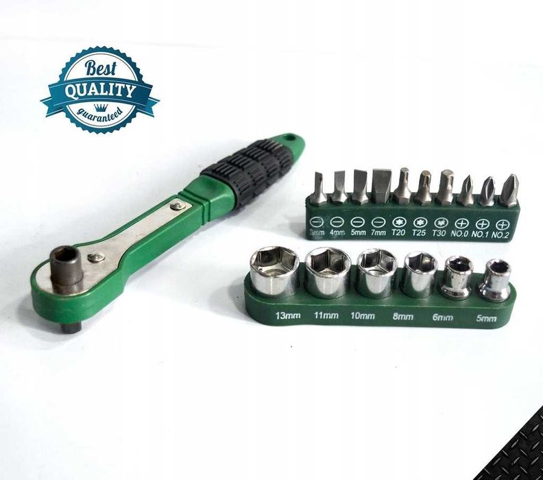 KLUCZ Z GRZECHOTKĄ ZESTAW KOŃCÓWKI Nasadki Bity 16 elem. Uniwersalny