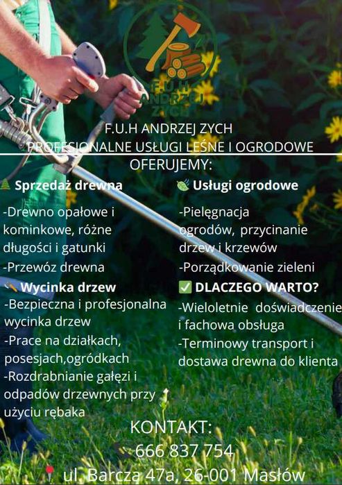 Drewno opałowe/kominkowe/Usługi Ogrodowe