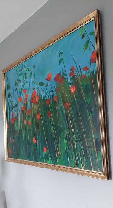 Obraz Maki ręcznie malowany z ramą