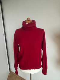 Czerwony sweter z golfem, wełna, rozmiar L