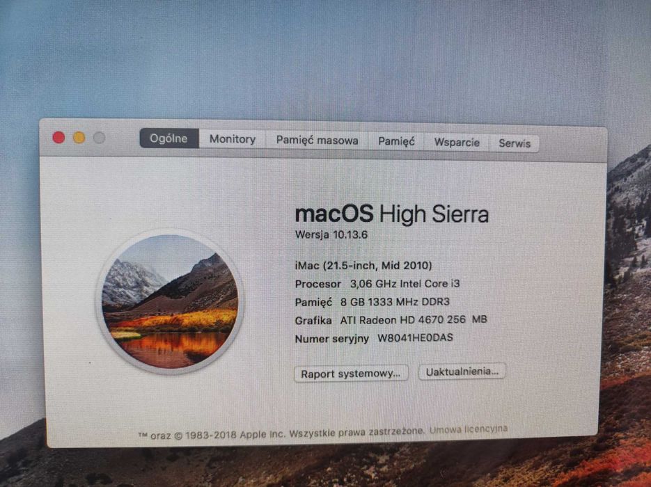 Komputer MAC OS z systemem operacyjnym High Sierra