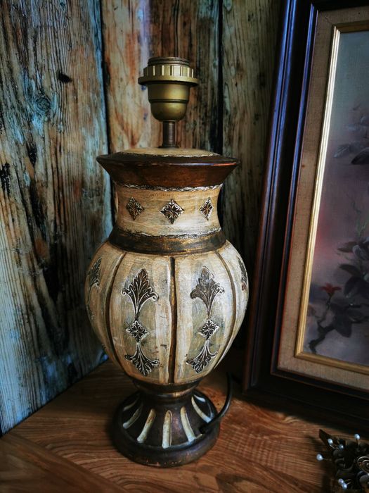 Lampa ceramiczna, zdobienia florenckie, ecru, złoto UNIKAT