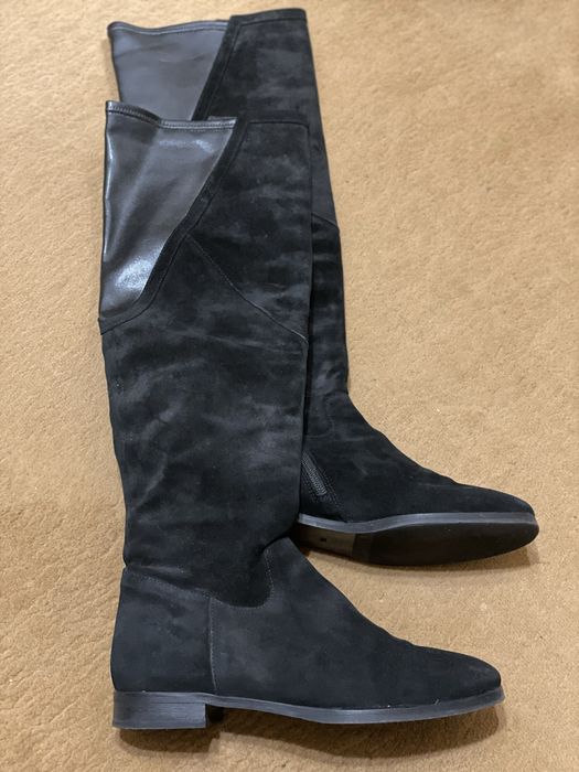 Сапоги высокие ботфорты черные замша