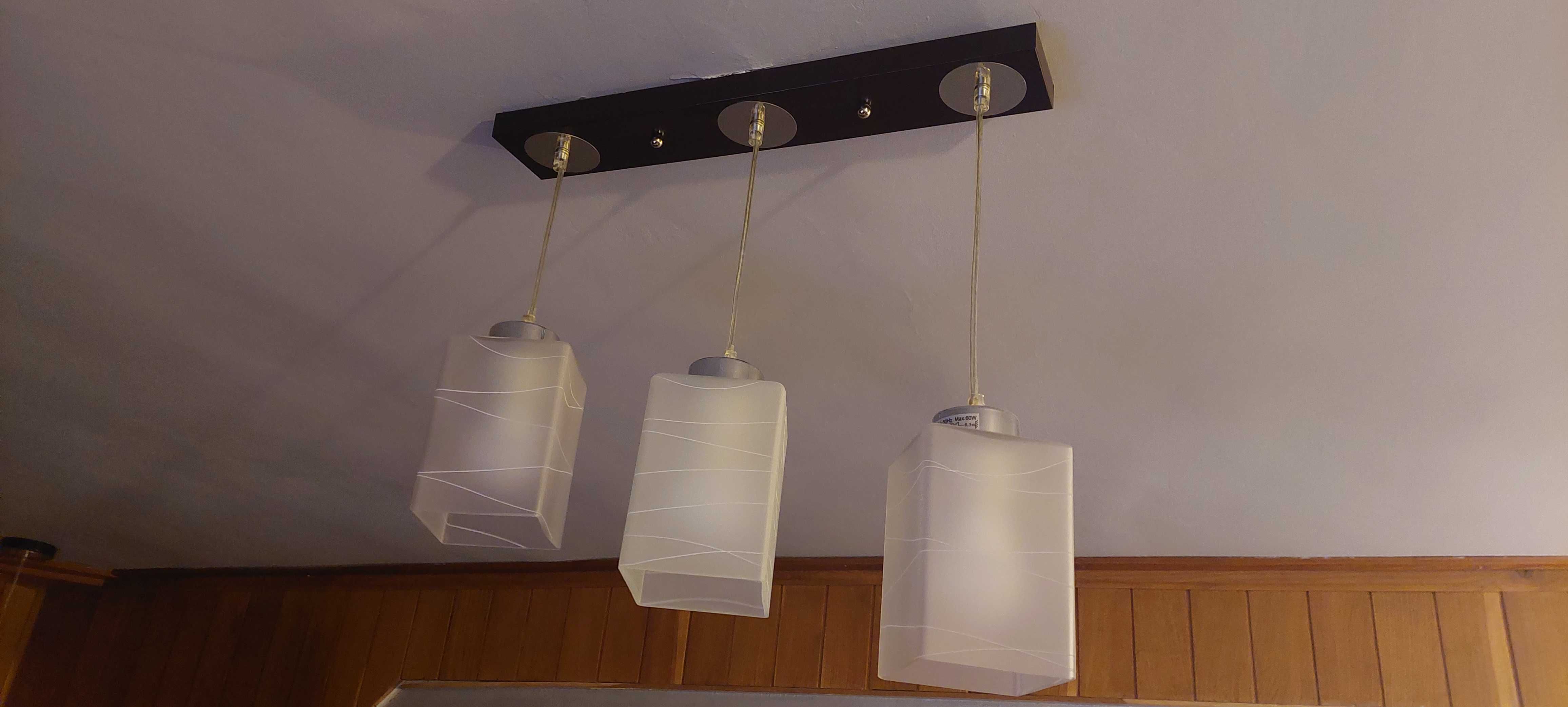 Plafon sufitowy wiszący 3 klosze plus 4 lampy pojedyncze wiszące venge