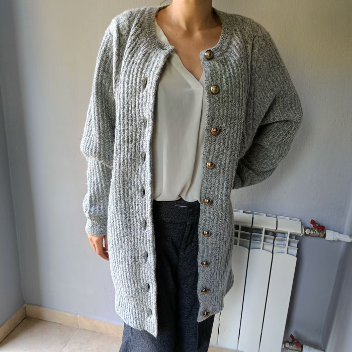 Kardigan, sweter szary, płaszcz z wełną Vila, M/38, na guziki
