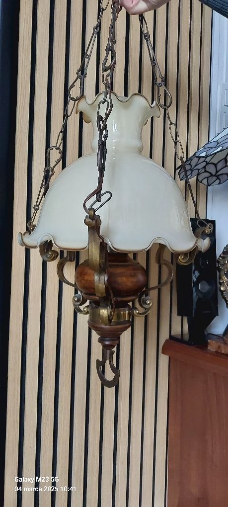 Żyrandol lampa wisząca stylowa! Mosiądz z drewnem!