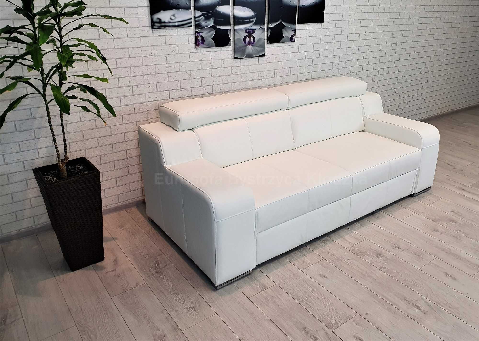 Sofa 3os skórzana, kanapa 211cm z funkcją spania, wersalka skóra natur